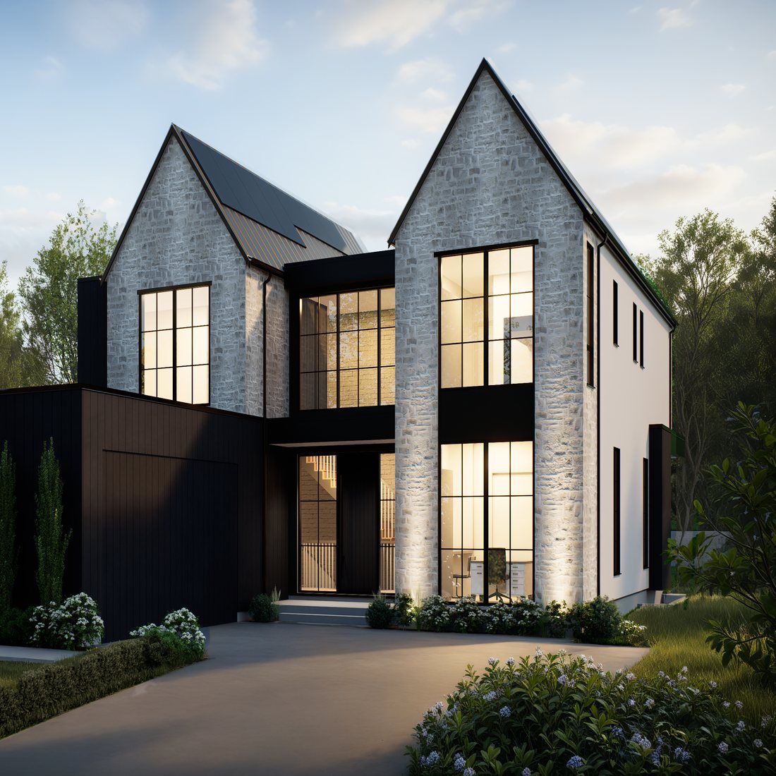 Modern west coast custom build at dusk — buying with Lance Brown